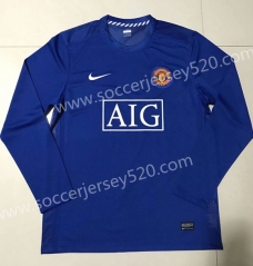 2007-2008 Manchester United Blue Retro Version Thailand LS Soccer Jersey AAA-510