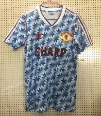 Retro Version 1990-1992 Manchester United Away Blue&White Thailand Soccer Jersey AAA-811