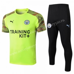 2019-2020 Manchester City Fluorescent Green Short-sleeved Thailand Soccer Tracksuit-815