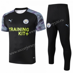 2019-2020 Manchester City Black Short-sleeved Thailand Soccer Tracksuit-815