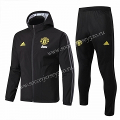 2019-2020 Manchester United Black Trench Coats Uniform With Hat-815