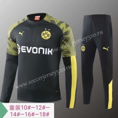 2019-2020 Borussia Dortmund Round Collar Black Kids/Youth Soccer Tracksuit-418