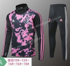 2019-2020 Juventus High Collar Pink&Black Kids/Youth Tracksuit-418