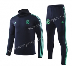 2019-2020 Real Madrid Upper Cyan High Collar Soccer Tracksuit-GDP