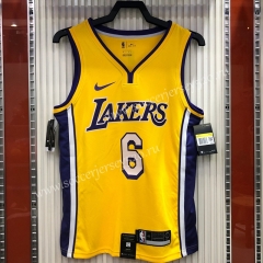 Retro Version Los Angeles Lakers V-Collar Yellow #6 NBA Jersey-311