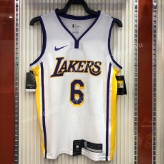 Retro Version Los Angeles Lakers V-Collar White #6 NBA Jersey-311
