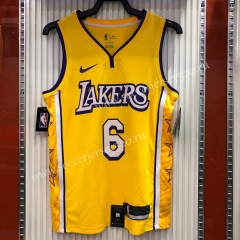 City Version Los Angeles Lakers V-Collar Yellow #6 NBA Jersey-311