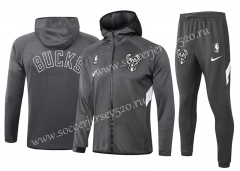 2020-2021 NBA Milwaukee Bucks Gray With Hat Jacket Uniform-815