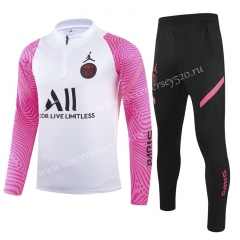 2021-2022 Jordan Paris SG White (Pink Sleeved) Soccer Tracksuit Uniform-GDP