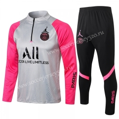 2021-2022 Jordan Paris SG Light Gray (Pink Sleeved) Soccer Tracksuit Uniform-815