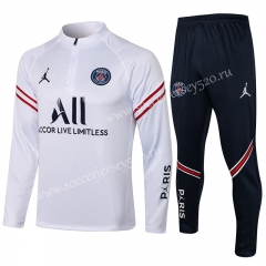 2021-2022 Jordan Paris SG White Thailand Soccer Tracksuit Uniform-815
