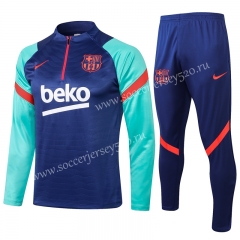 2021-2022 Barcelona Camouflage Blue Green Sleeved Thailand Soccer Tracksuit Uniform-815
