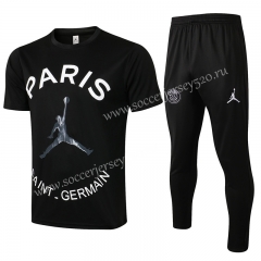 2021-2022 Jordan Paris SG Black Short-sleeved Thailand Soccer Tracksuit Uniform-815