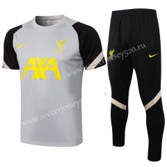 2021-2022 Liverpool Light Gray Black Sleeved Short-sleeve Thailand Soccer Tracksuit Uniform-815