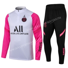2021-2022 Jordan Paris SG White (Pink Sleeved) Without Profiled Steel Soccer Tracksuit Uniform-411