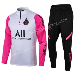 2021-2022 Jordan Paris SG White (Pink Sleeved) Profiled Steel Soccer Tracksuit Uniform-411