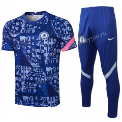 2021-2022 Chelsea Camouflage Blue Pad Printing Short-sleeved Thailand Soccer Tracksuit Uniform-815