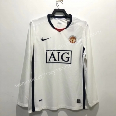 Retro Version 08-09 Manchester United Away White LS Thailand Soccer Jersey AAA-811