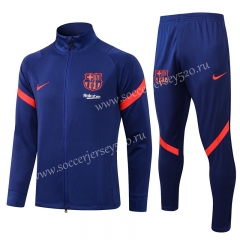 2021-2022 Barcelona High Collar Blue Thailand Soccer Jacket Uniform-815