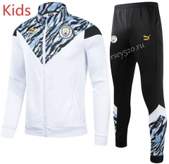 2021-2022 Manchester City White Kids/Youth Soccer Jacket Uniform-GDP