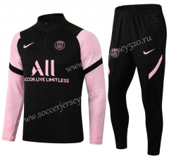 2021-2022 Paris SG Black (Pink Sleeve)Thailand Soccer Tracksuit-411