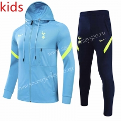 2021-2022  Tottenham Hotspur Lake Blue Kids/Youth Soccer Jacket Uniform With Hat-GDP