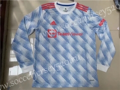 2021-2022 Manchester United Away Blue&White LS Thailand Soccer Jersey AAA