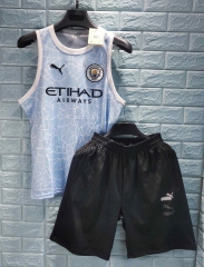 2021-2022 Manchester City Blue Thailand Soccer Training Vest Uniform-DD3