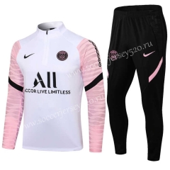 2021-2022 PSG White(Pink Sleeves)Thailand Soccer Tracksuit-411
