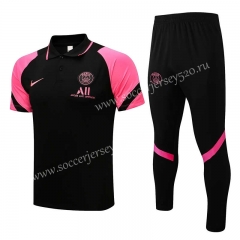2021-2022 Paris SG Black（Pink Sleeves）Thailand Polo Uniform-815