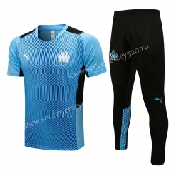 2021-2022 Olympique de Marseille Light Blue Short-sleeved Thailand Soccer Tracksuit-815