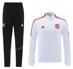 2021-2022 Manchester United White Webbing Thailand Soccer Tracksuit-LH