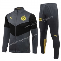 2021-2022 Borussia Dortmund Dark Grey High Collar Thailand Soccer Jacket Uniform-815