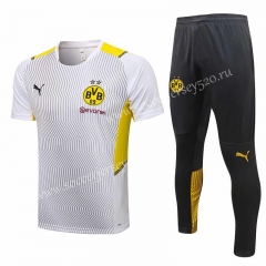 2021-2022 Borussia Dortmund White Pad Printing Thailand Short Sleeve Soccer Tracksuit Uniform-815
