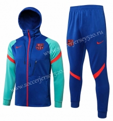 2021-2022 Barcelona Blue(Green Sleeves) Thailand Soccer Jacket Uniform With Hat-815