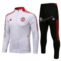 2021-2022 Manchester United White High Collar Thailand Jacket Uniform-815