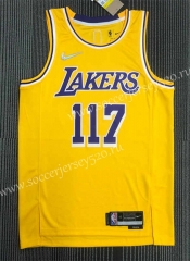 X-BOX Signed Version 21-22 75th Anniversary Los Angeles Lakers Yellow #117 NBA Jersey-311