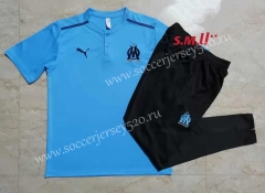 2021-2022 Olympique de Marseille Light Blue Short Sleeve Thailand Soccer Tracksuit Uniform-815