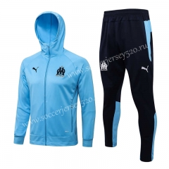 2021-2022 Olympique Marseille Light Blue Thailand Soccer Jacket Uniform With Hat-815
