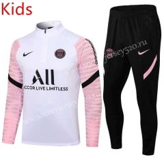 2021-2022 Paris SG White (Pink Sleeve)Thailand Soccer Tracksuit-2038