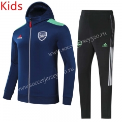 2021-2022 Arsenal On Cyan Kids/Youth Soccer Jacket Uniform With Hat-GDP
