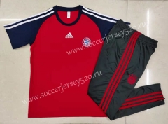 2021-2022 Bayern München Red (Royal Blue Sleeves) Short-sleeved Thailand Soccer Tracksuit-815
