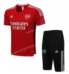 (Cropped trousers)2021-2022 Arsenal Red Short-Sleeve Thailand Soccer Tracksuit-815