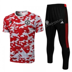 2021-2022 Manchester United Red&White Short-sleeved Thailand Soccer Tracksuit-815