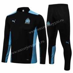 2021-2022 Olympique de Marseille Black Thailand Soccer Tracksuit Uniform-815