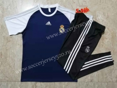 2021-2022 Real Madrid Royal Blue&White Short-Sleeve Thailand Soccer Tracksuit-815