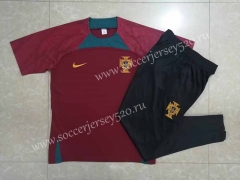 2022-2023 Portugal Maroon Short-Sleeved Thailand Soccer Tracksuit-815