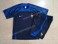 2022-2023 France Royal Blue Short-Sleeved Thailand Soccer Tracksuit-815