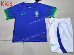 2022-2023 World Cup Brazil Away Blue Kid/Youth Soccer Uniform-507