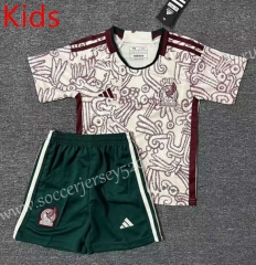 2022-2023 Mexico Away Red&Beige Kids/Youth Soccer Uniform-0973